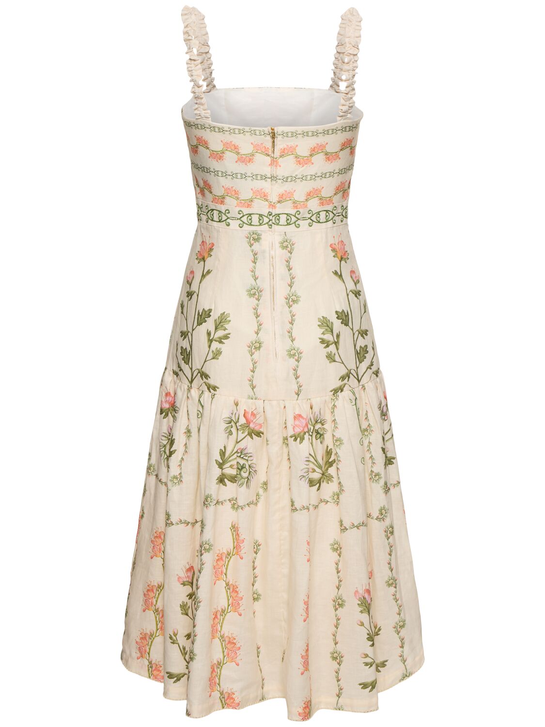 Shop Agua By Agua Bendita Nispero Flowers Linen Midi Dress In White/multi