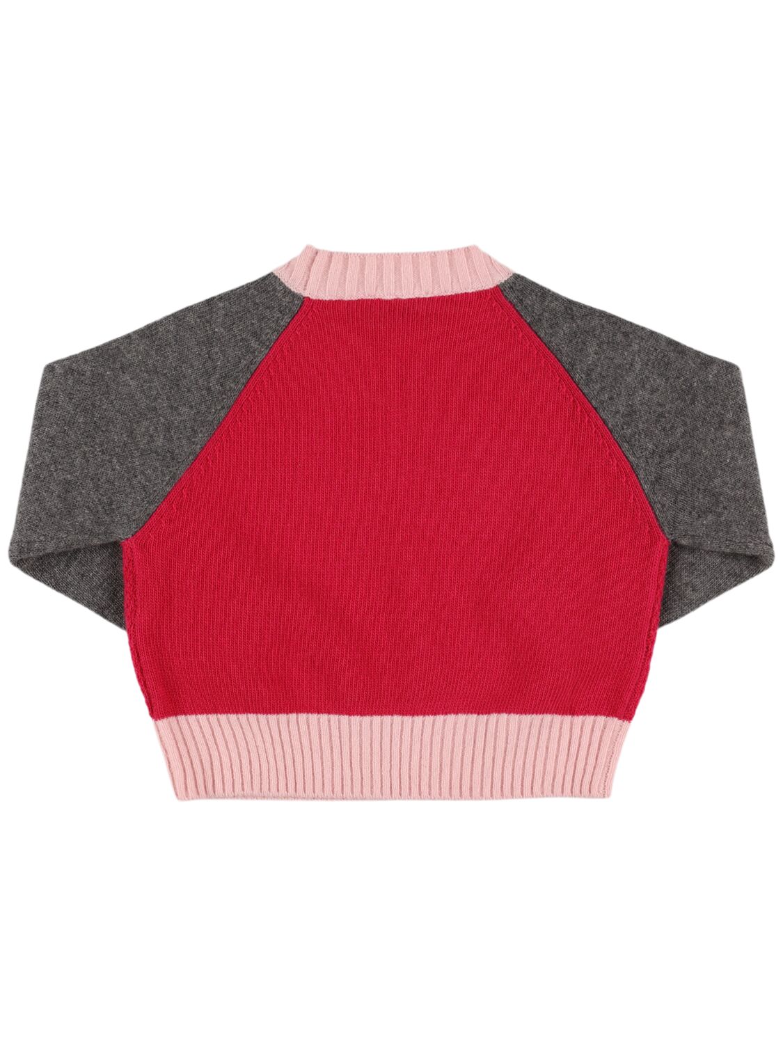 Shop Il Gufo Tricolor Wool Knit Sweater In Fuchsia/grey