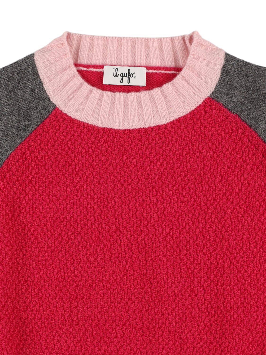 Shop Il Gufo Tricolor Wool Knit Sweater In Fuchsia/grey