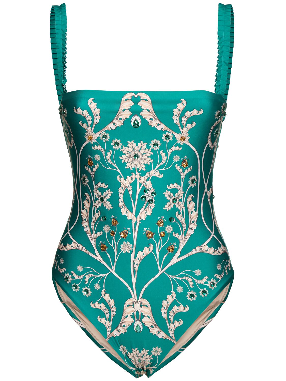 Shop Agua By Agua Bendita Limon Square Neckline Swimsuit In Green/multi