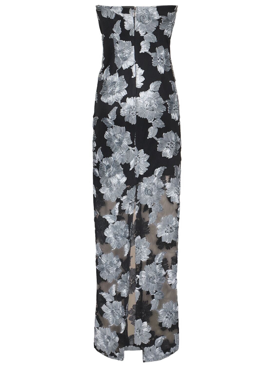 Shop Rotate Birger Christensen Flower Print Mesh Long Dress In Grey/black