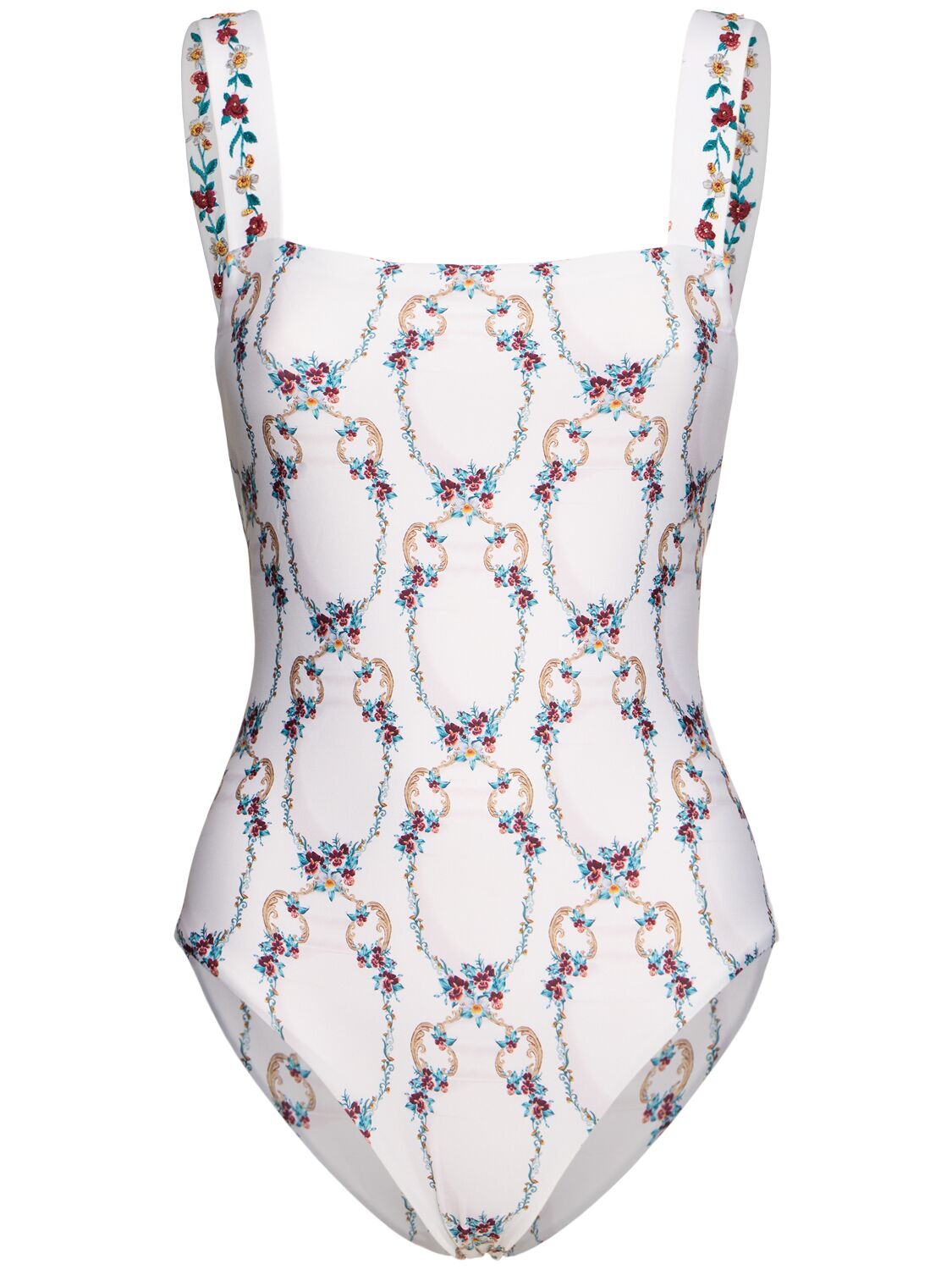 Shop Agua By Agua Bendita Cafe Floral Lycra One Piece Swimsuit In White/multi