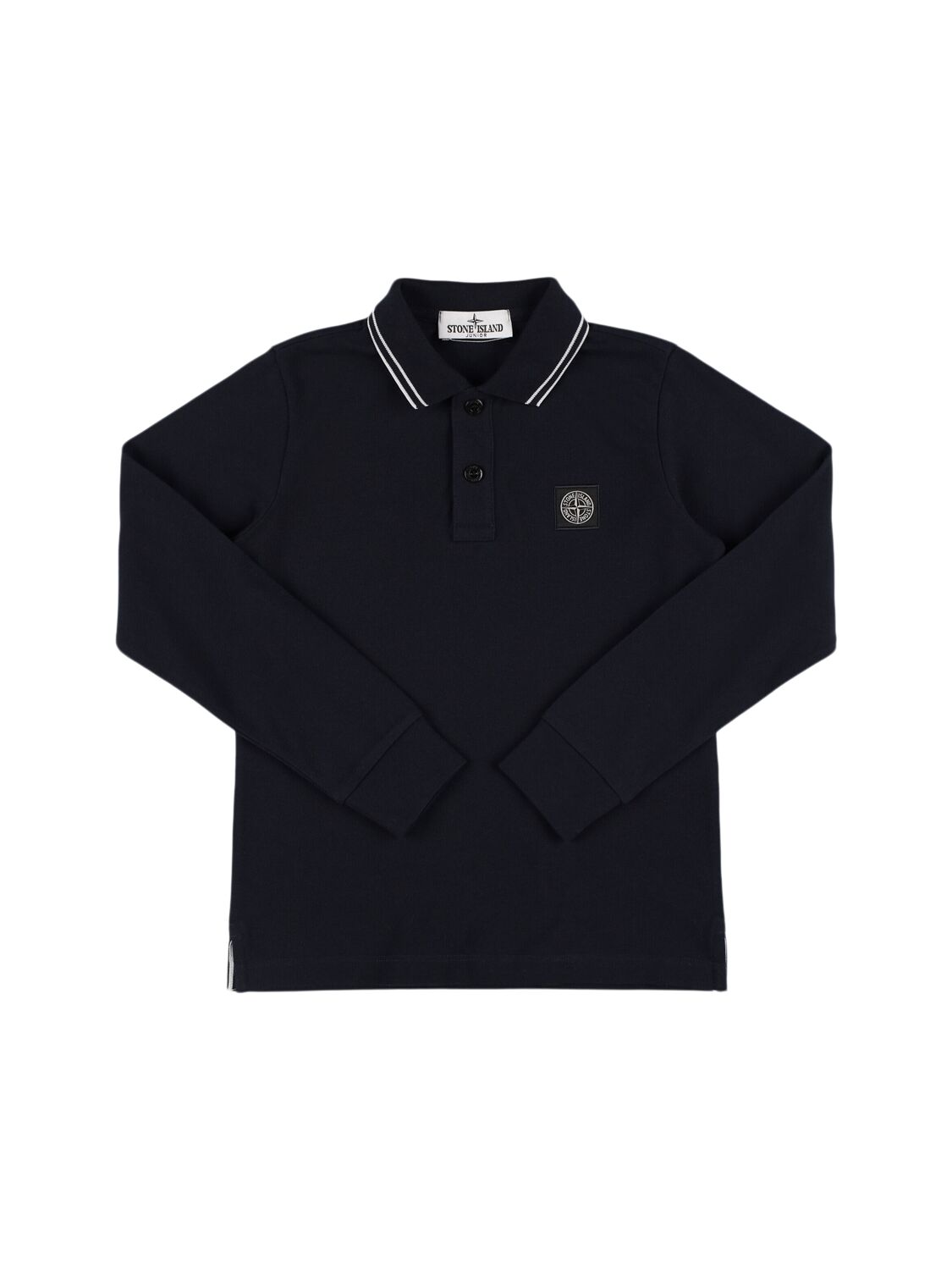Stone Island Organic Cotton Piqué Long Sleeve Polo In Black