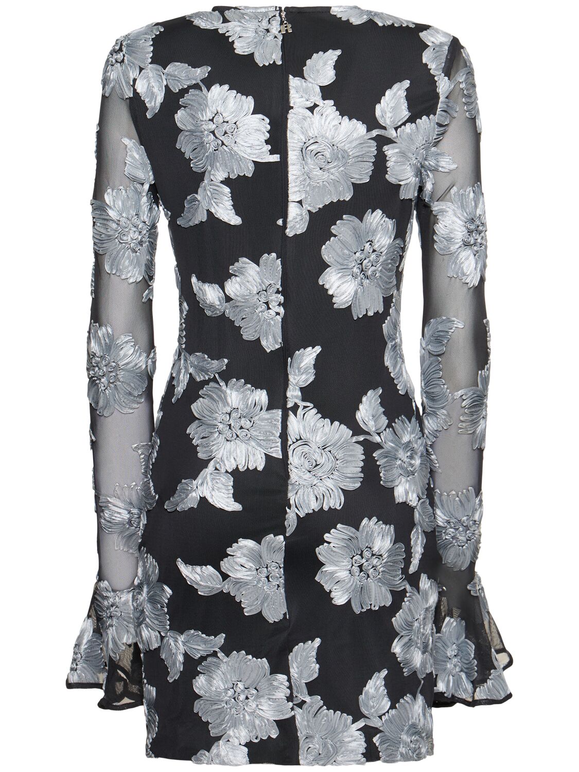 ROTATE BIRGER CHRISTENSEN FLOWER MESH LONG SLEEVE MINI DRESS 