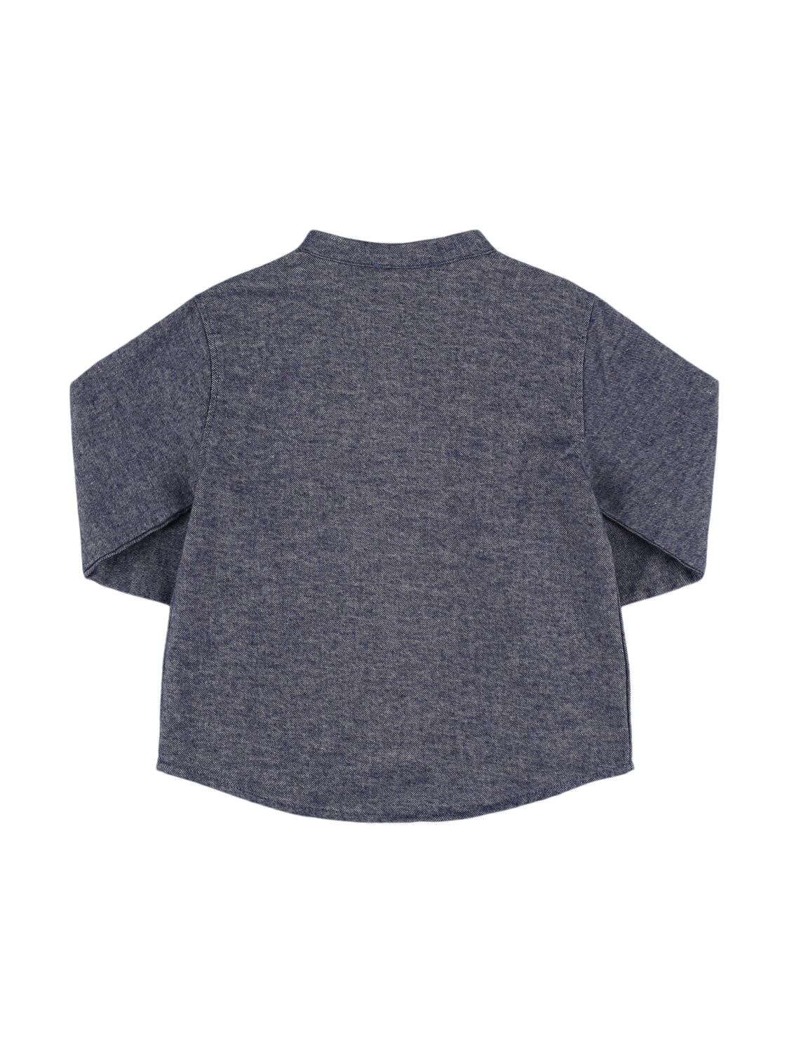 BABE AND TESS MANDARIN COLLAR COTTON BLEND SHIRT 