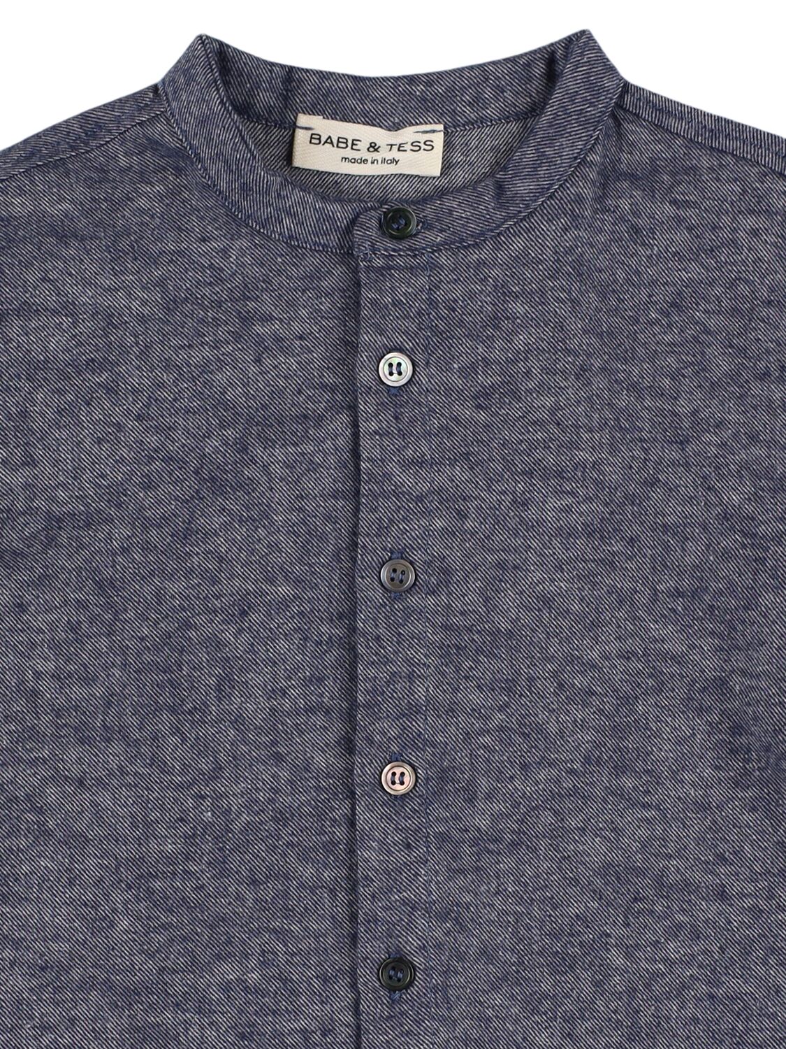 BABE AND TESS MANDARIN COLLAR COTTON BLEND SHIRT 