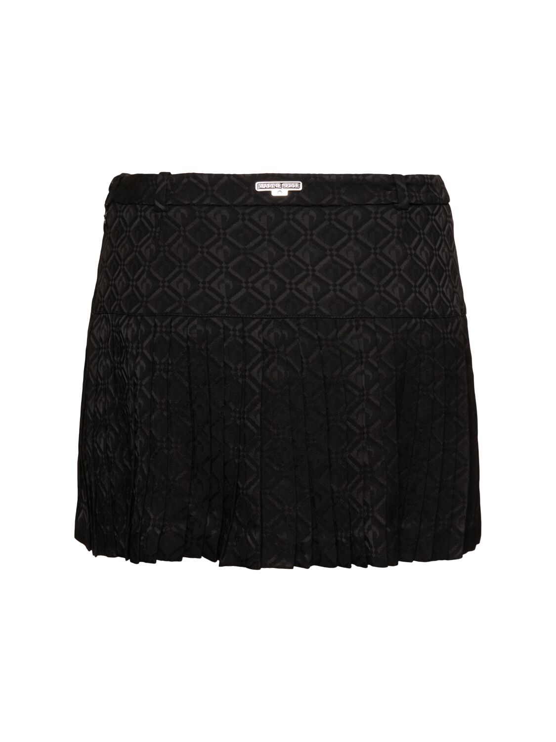 Marine Serre Black Moon Diamond Jacquard Tailoring Pleated Miniskirt In Black