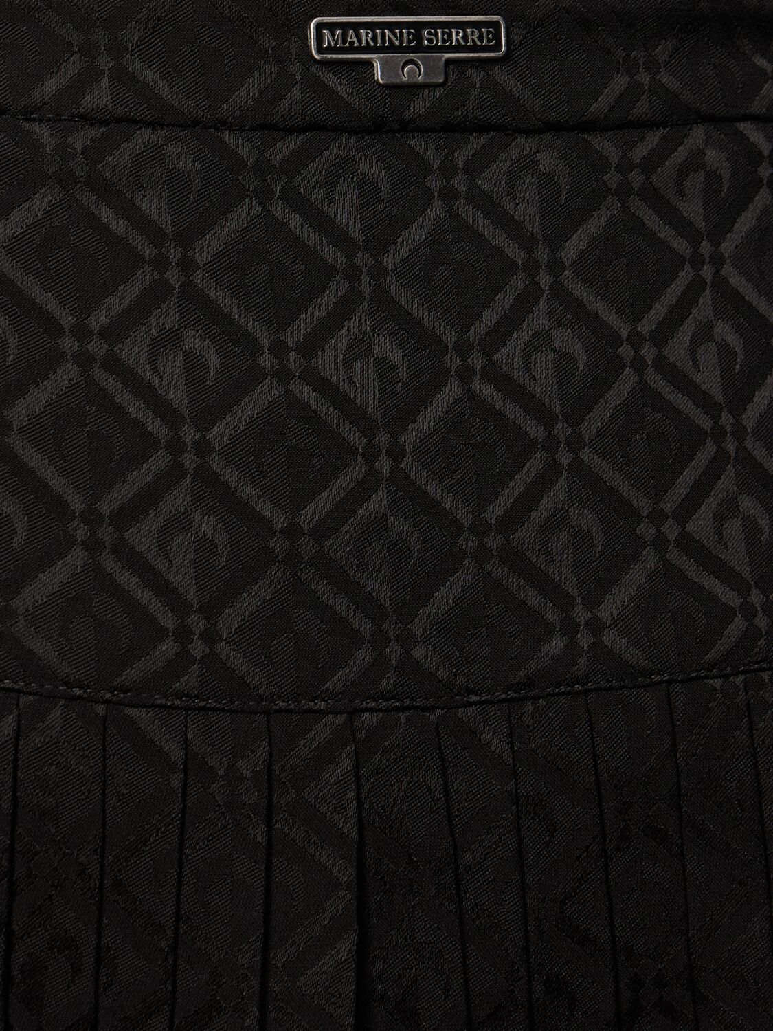 Marine Serre Black Moon Diamond Jacquard Tailoring Pleated Miniskirt In Black