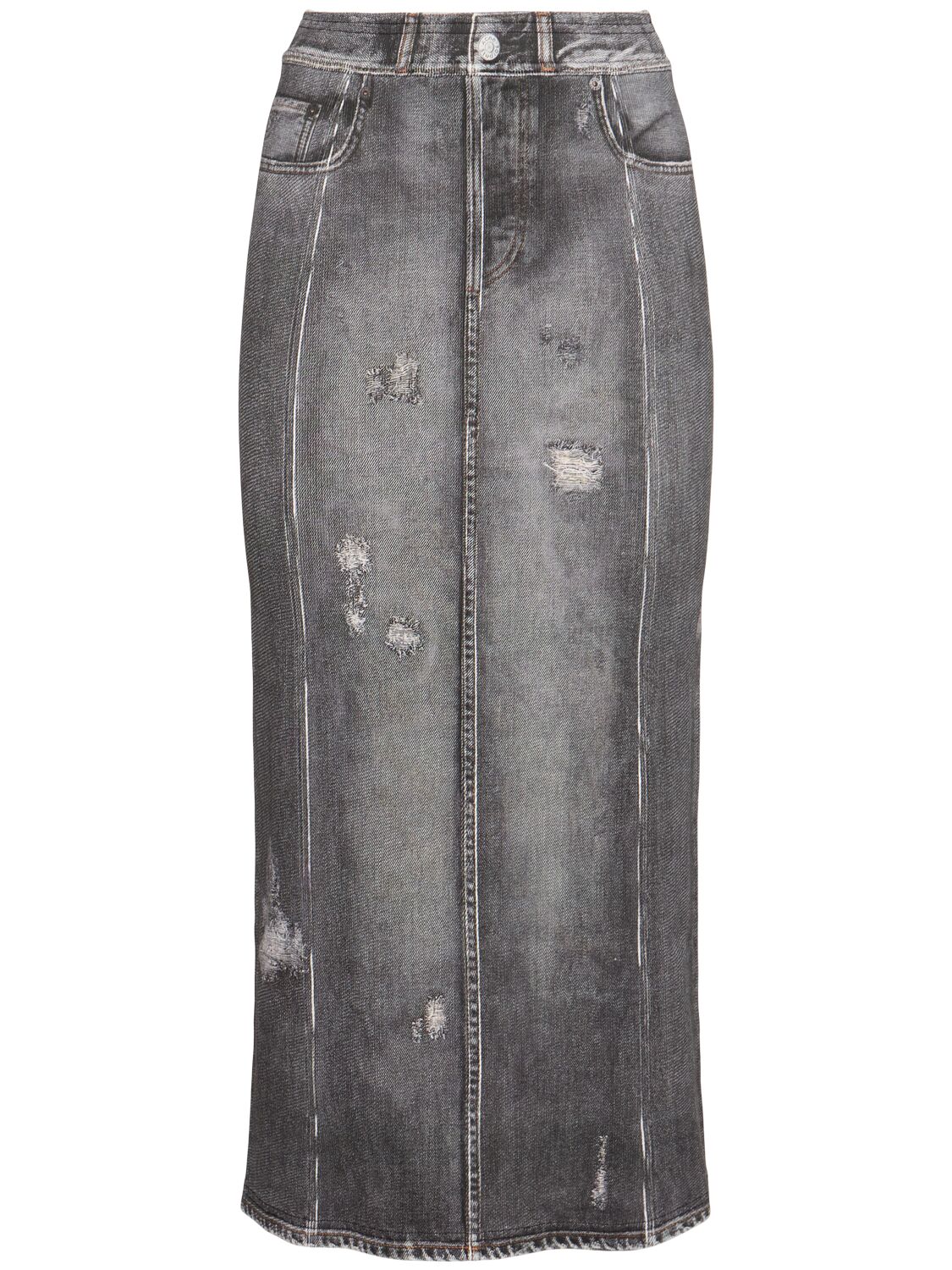 Acne Studios Printed Stretch Cotton Midi Skirt In Washed Black
