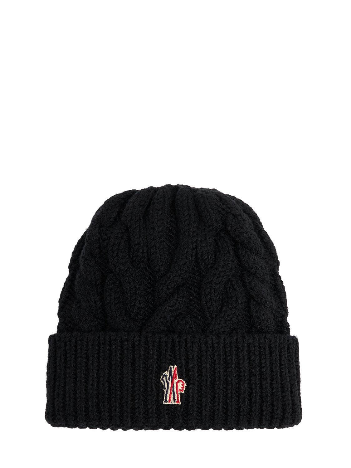 Moncler Logo Patch Wool Beanie In Black