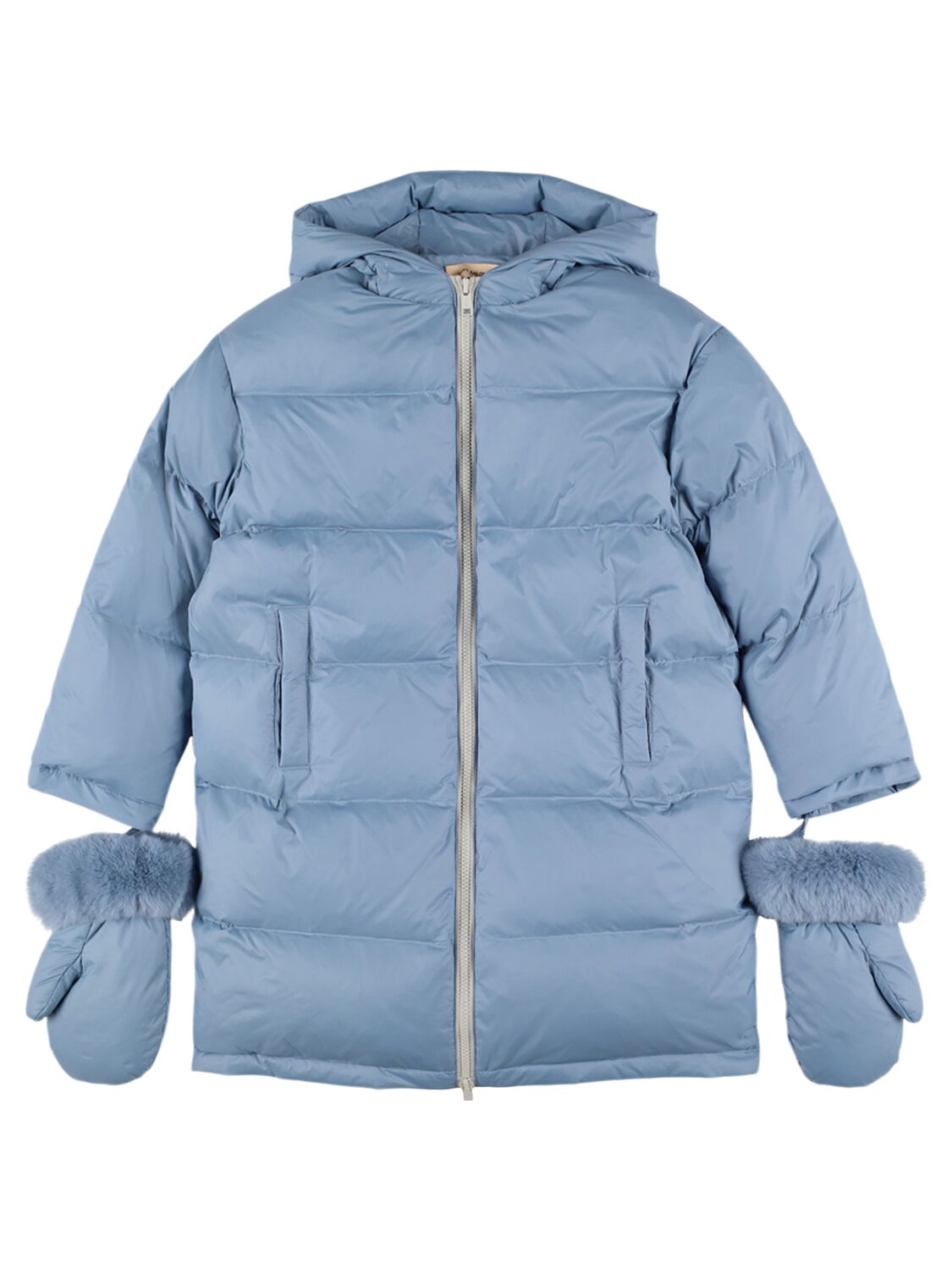 Yves Salomon Enfant Hooded Poly Down Long Jacket In Blue