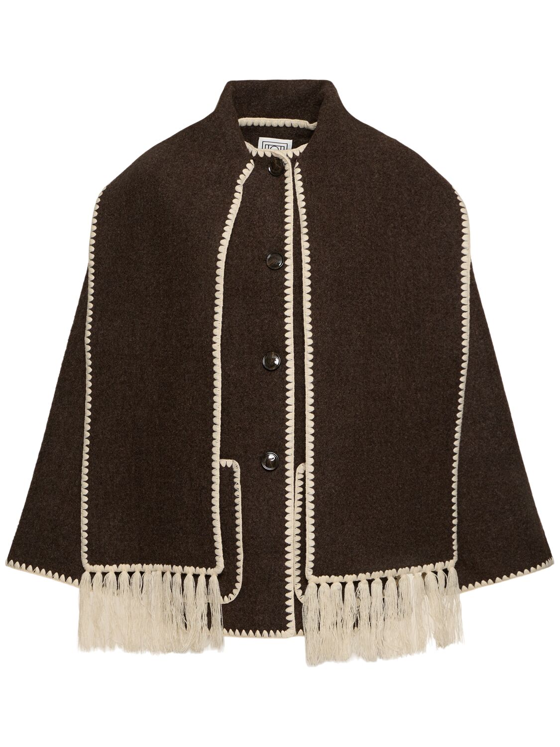 Totême Womens Chocolate Melange Embroidered-trim Scarf Wool-blend Jacket In Brown