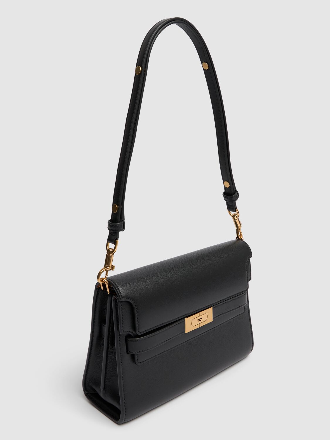 Shop Tory Burch Lee Radziwill Leather Shoulder Bag In Black