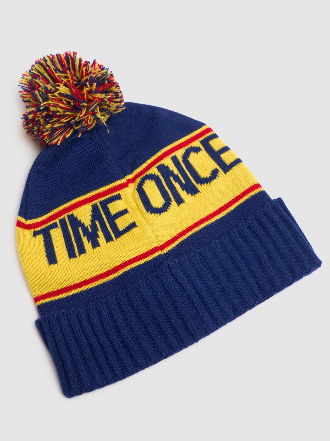 Bobo Choses Printed Knit Beanie W/ Pompon In Blue
