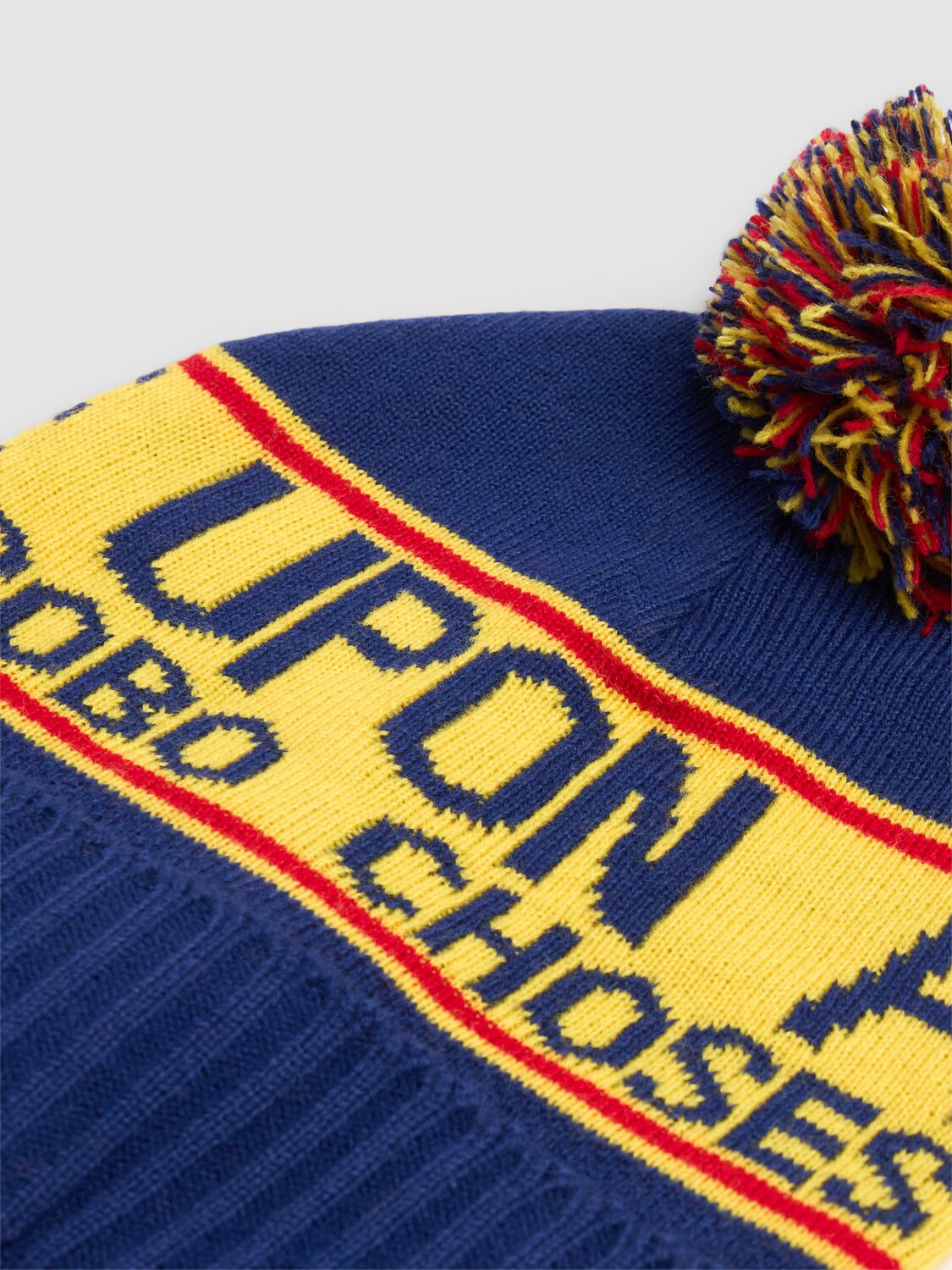 Bobo Choses Printed Knit Beanie W/ Pompon In Blue