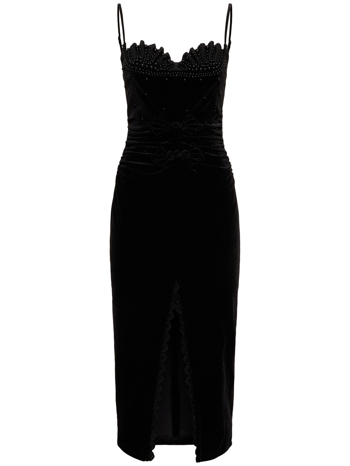 Le Fame Shell Embellished Velvet Midi Dress In 黑色