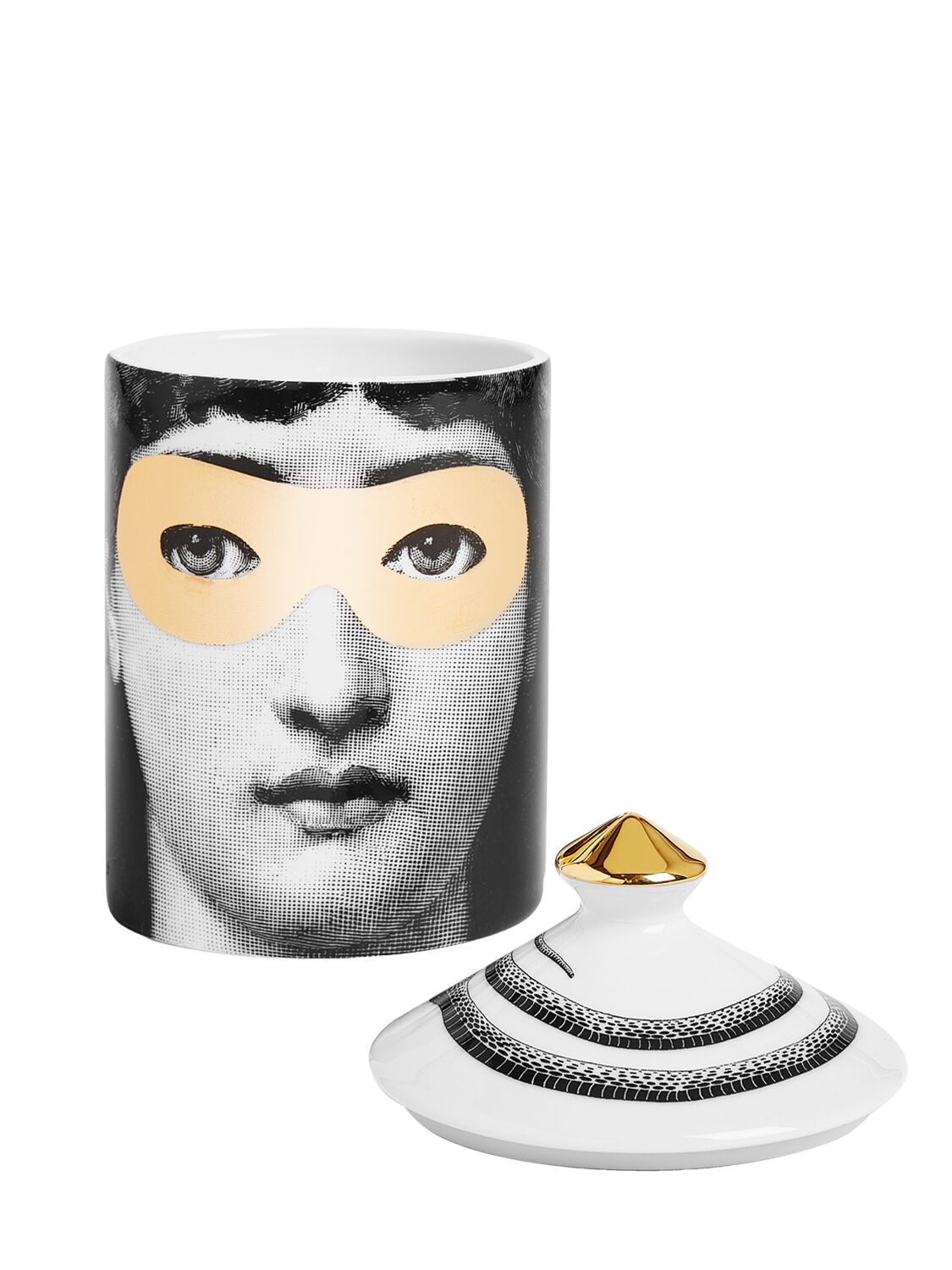 Shop Fornasetti Decoro Mascherina Small Candle In Grey