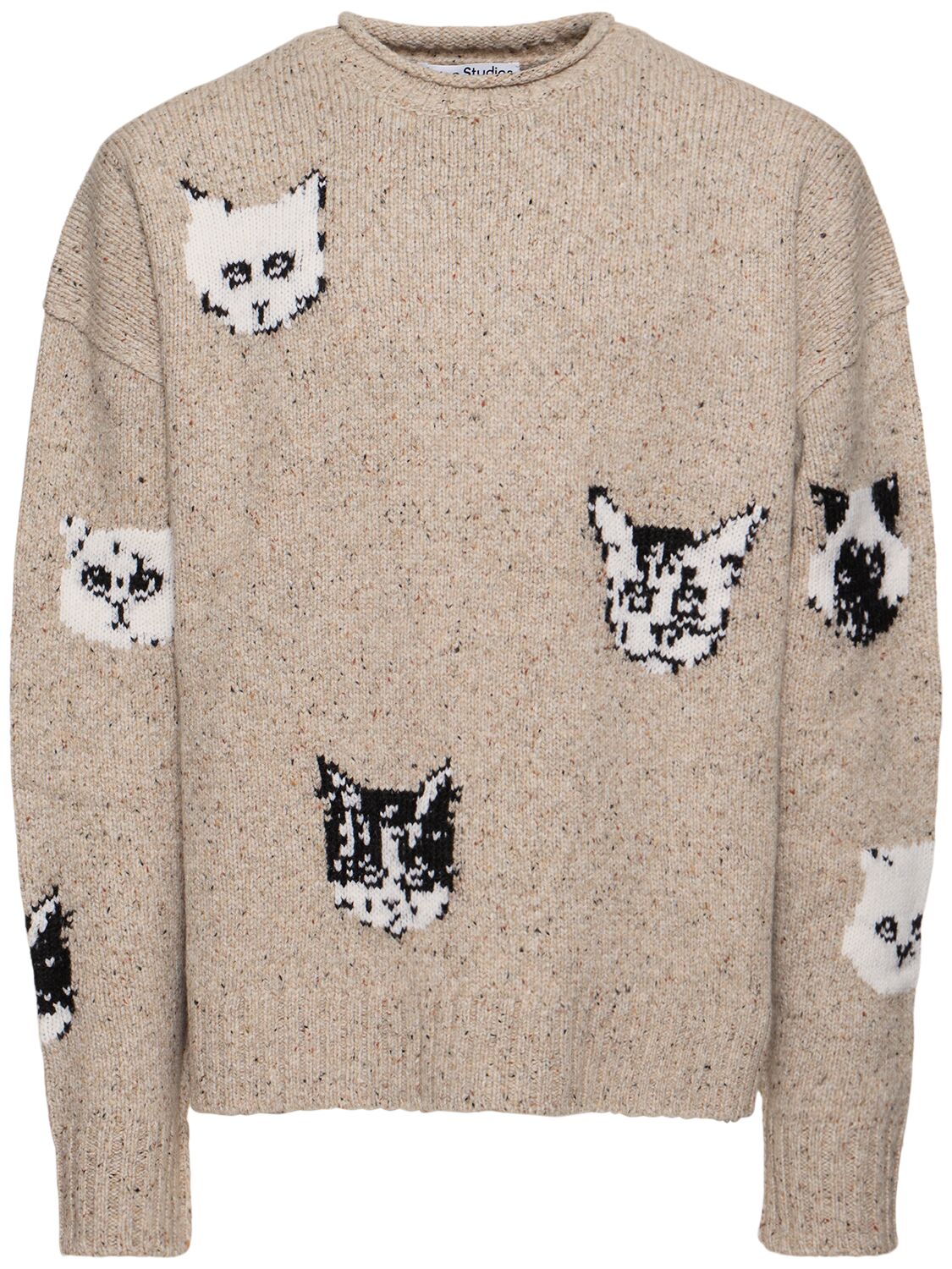 Shop Acne Studios Kuelu Cat Jacquard Knit Sweater In Beige