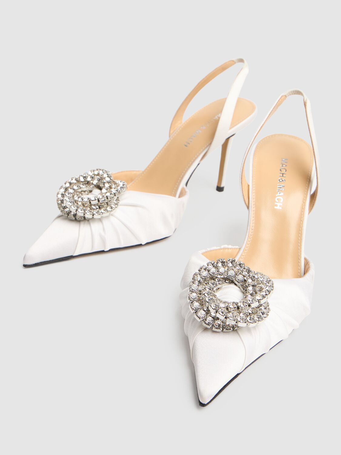 Shop Mach & Mach 85mm Galaxy Satin Slingback Heels In White