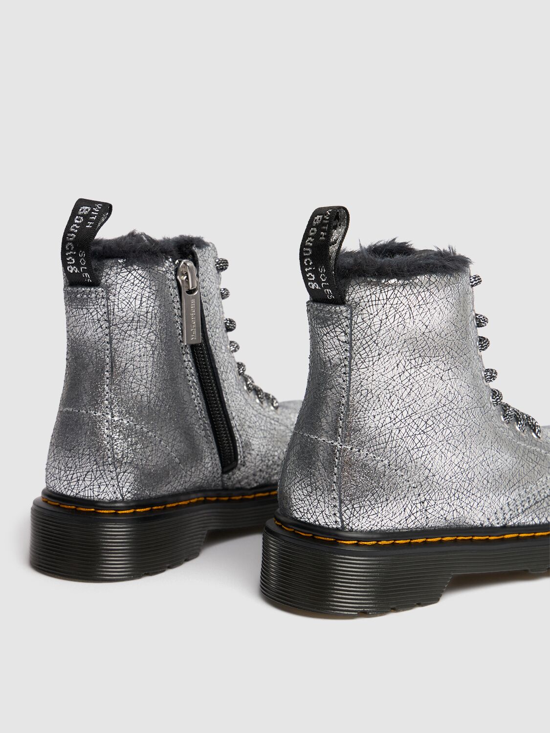 Shop Dr. Martens' 1460 Serena Leather & Faux Fur Boots In Silver