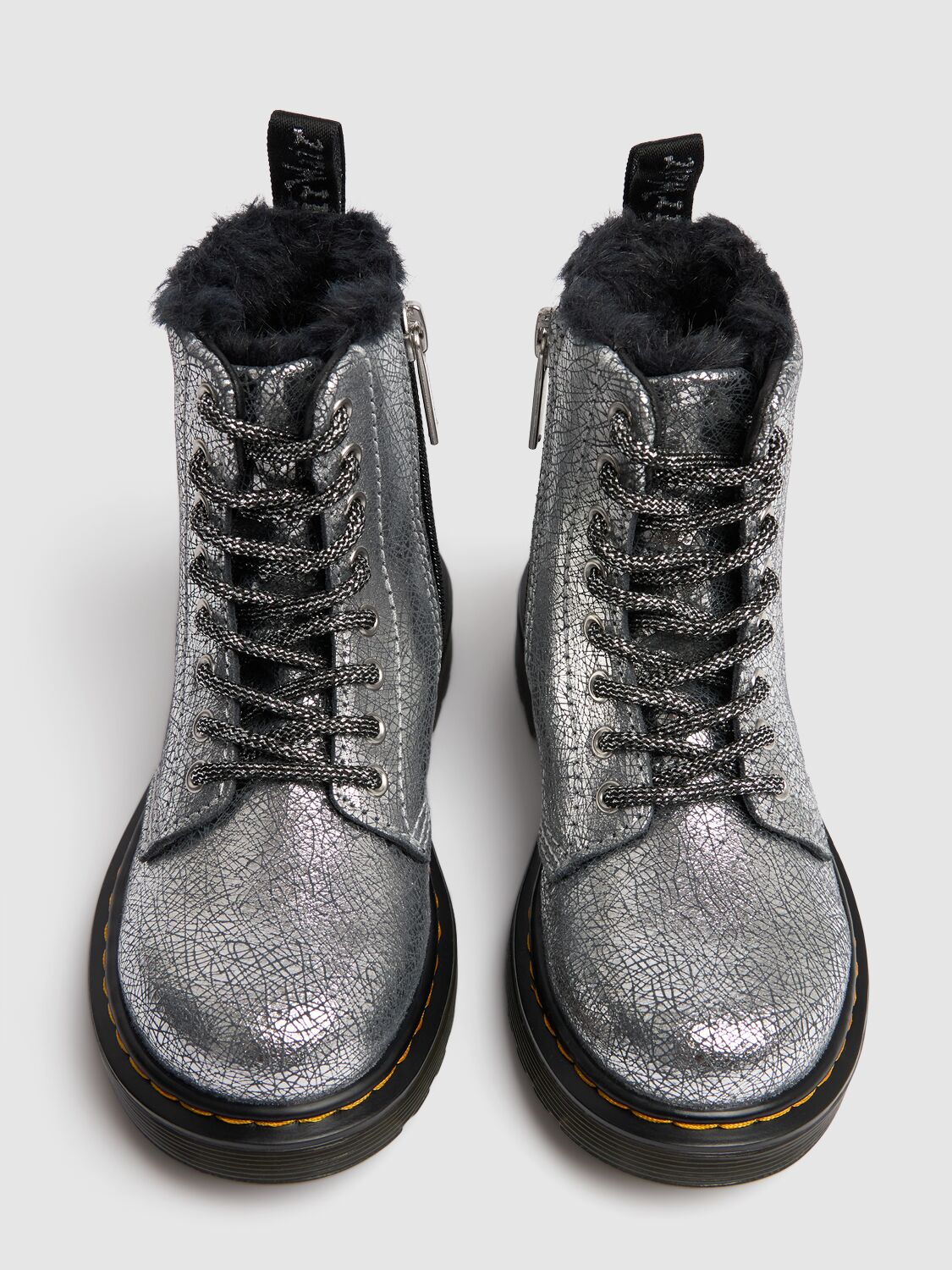 Shop Dr. Martens' 1460 Serena Leather & Faux Fur Boots In Silver