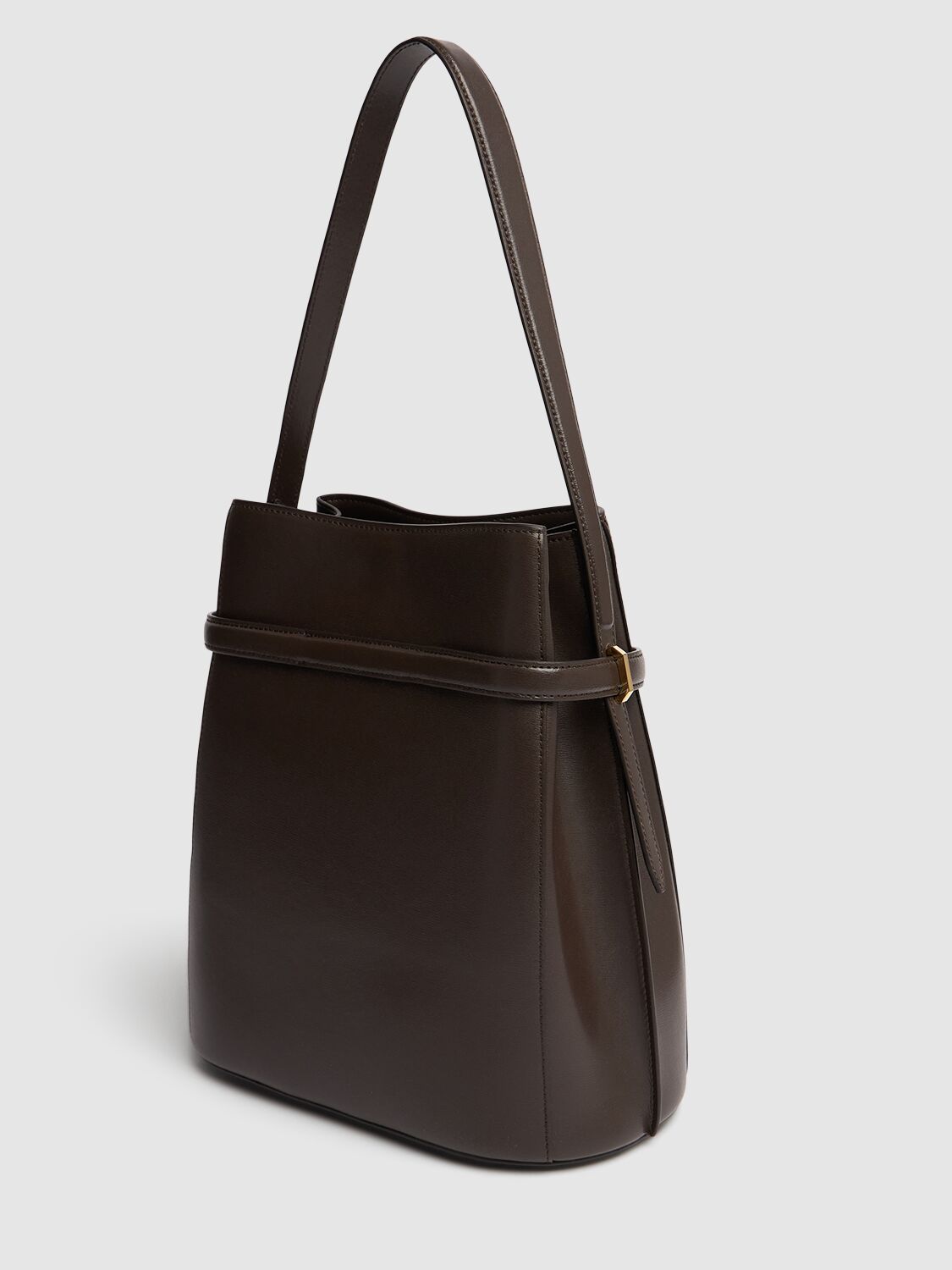 Shop Totême Belted Nappa Leather Bucket Bag In Bark