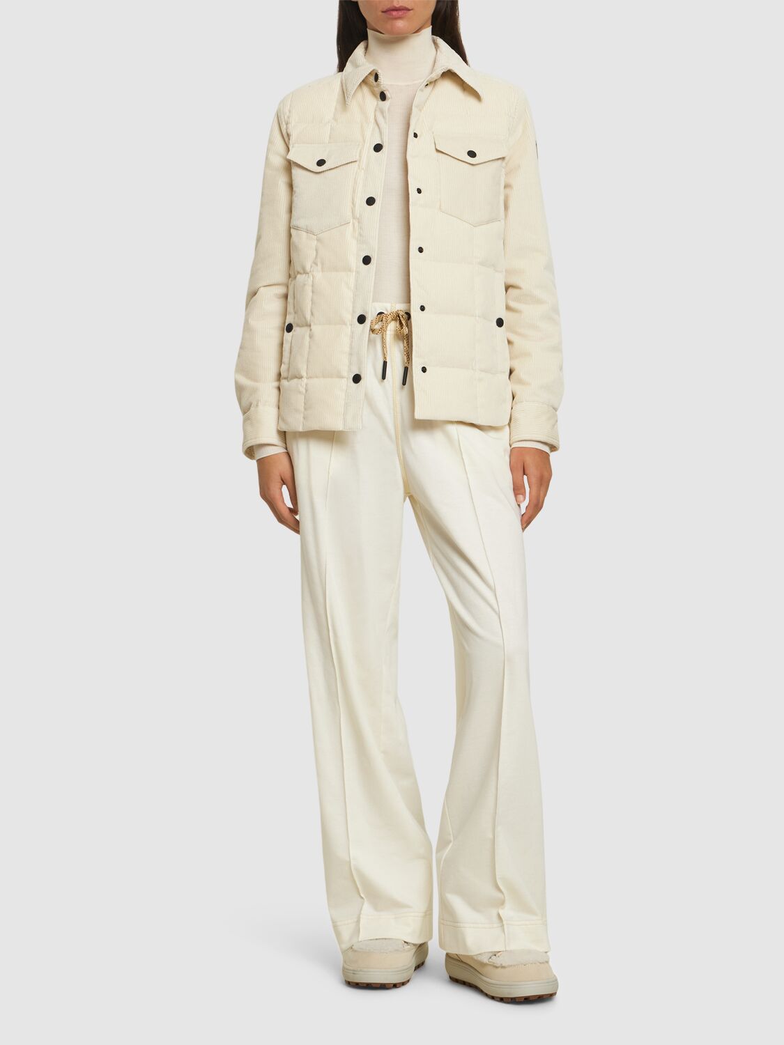 Shop Moncler Paulet Down Corduroy Shirt Jacket In White