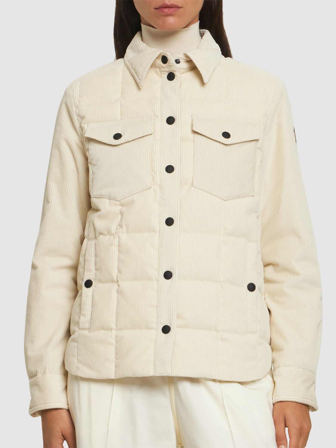 Shop Moncler Paulet Down Corduroy Shirt Jacket In White