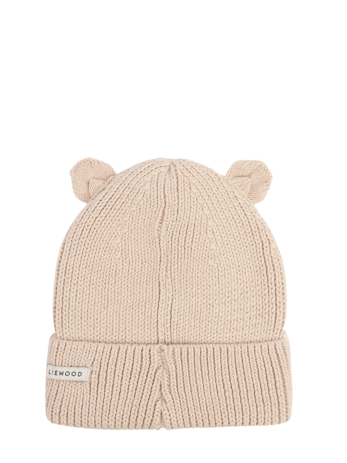 Liewood Organic Cotton Knit Beanie W/ears In Beige