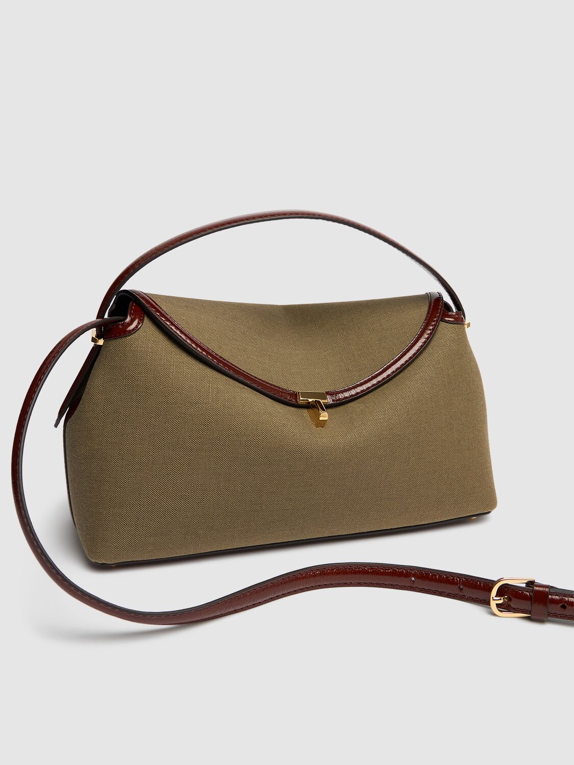 Shop Totême T-lock Canvas Top Handle Bag In Khaki