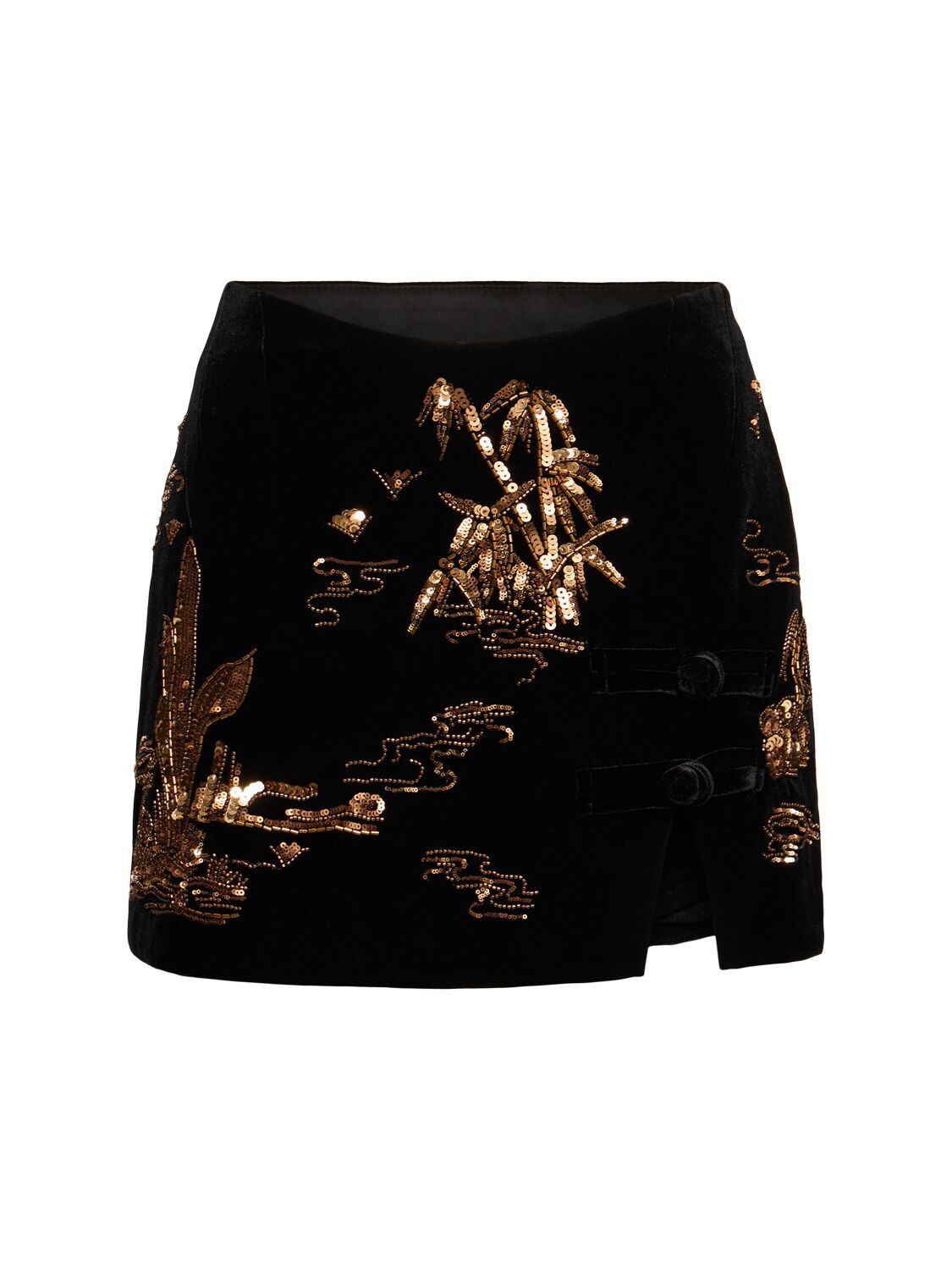 Le Fame Embroidered Velvet Mini Skirt In 黑色/金色