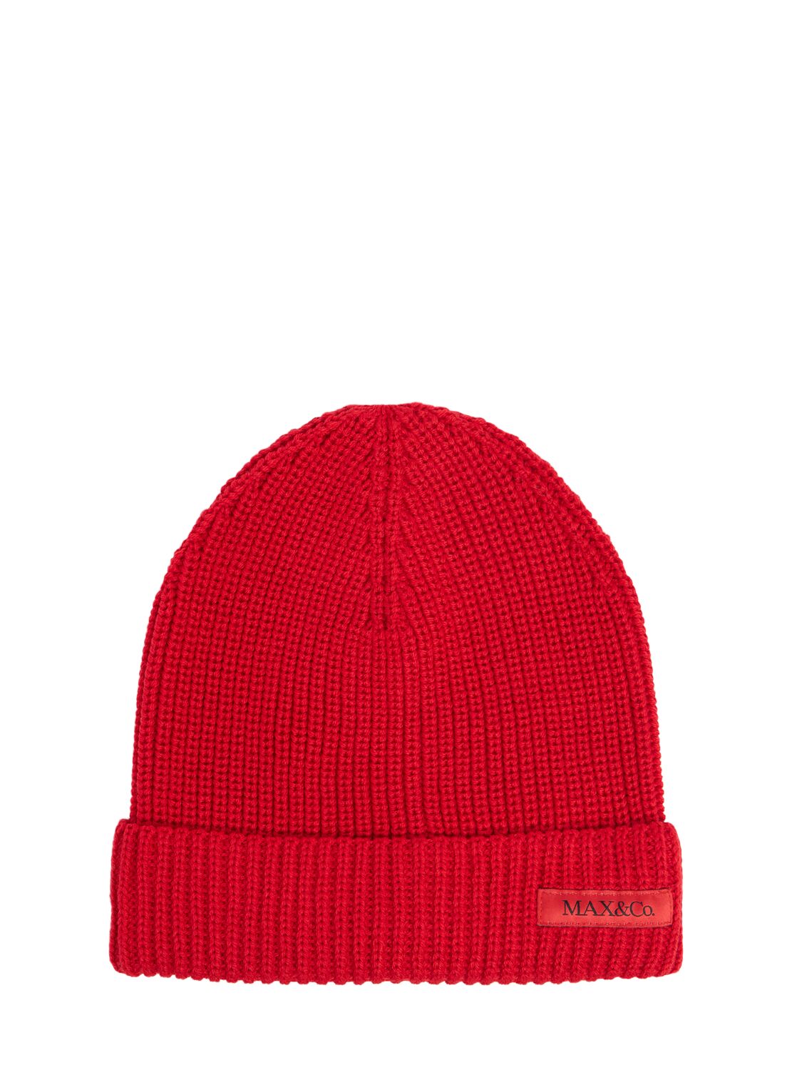 Max & Co Wool Blend Knit Beanie W/ Logo In Red