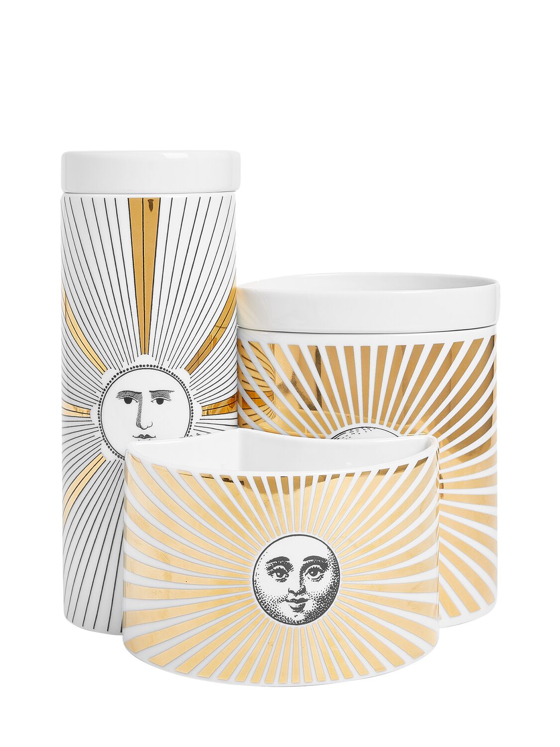 Fornasetti Trittico Sole Candle In White/gold