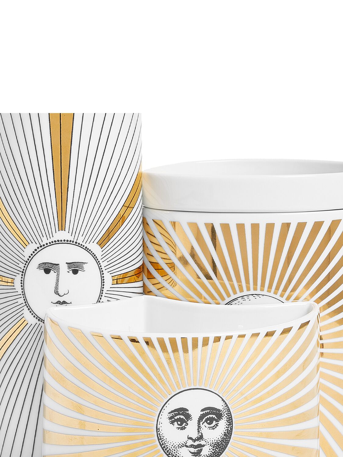 Shop Fornasetti Trittico Sole Candle In White/gold