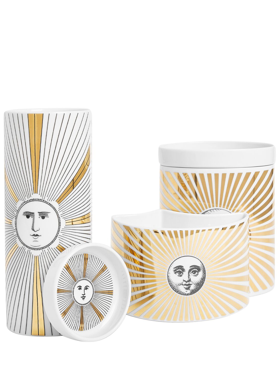 Shop Fornasetti Trittico Sole Candle In White/gold