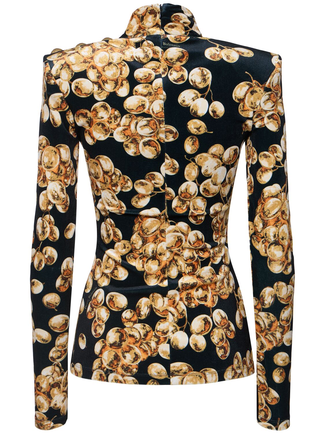 Shop Balmain Printed High Neck Velvet Top In Black/gold