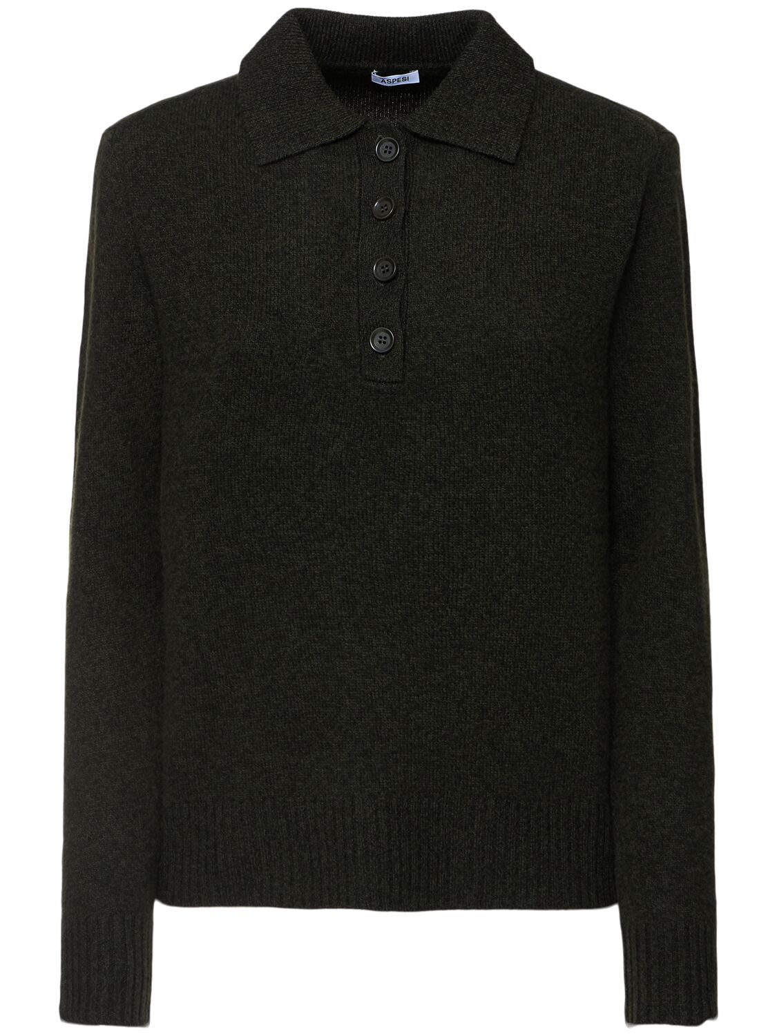 Aspesi Wool Knit Polo Sweater In Green