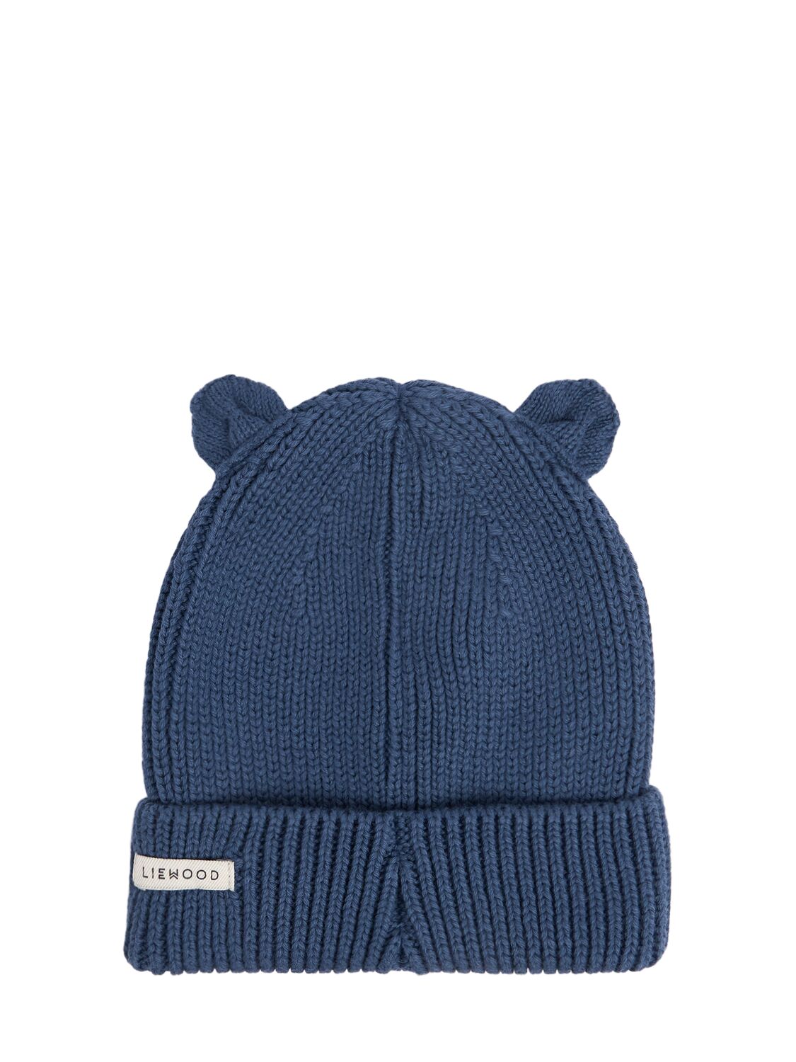 Liewood Organic Cotton Knit Beanie W/ears In Dark Blue