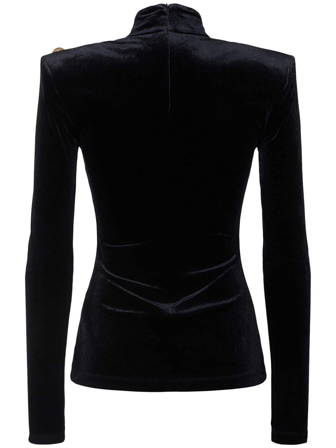 Shop Balmain Buttoned High Neck Velvet Top In Black