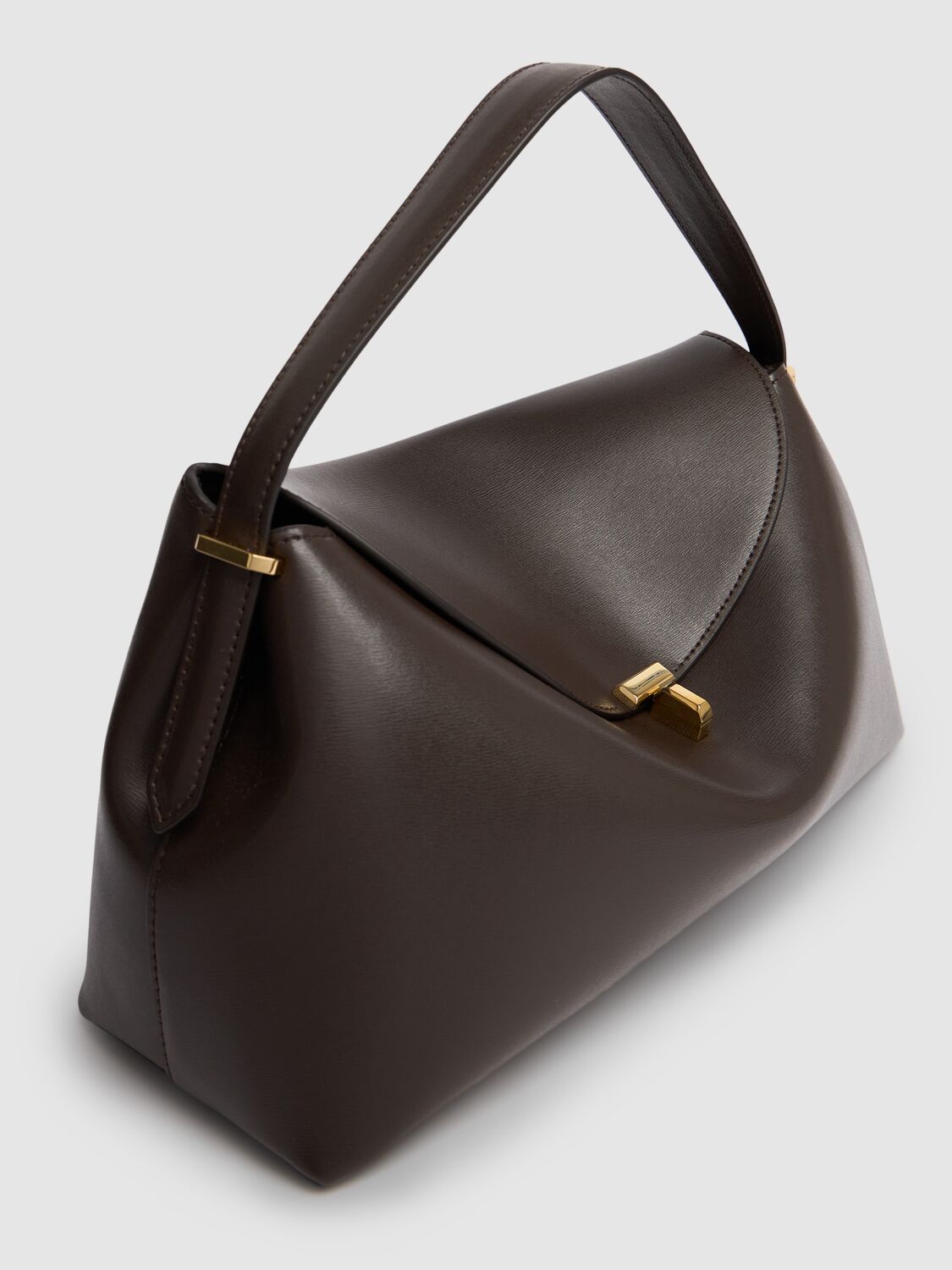 Shop Totême T-lock Leather Top Handle Bag In Bark