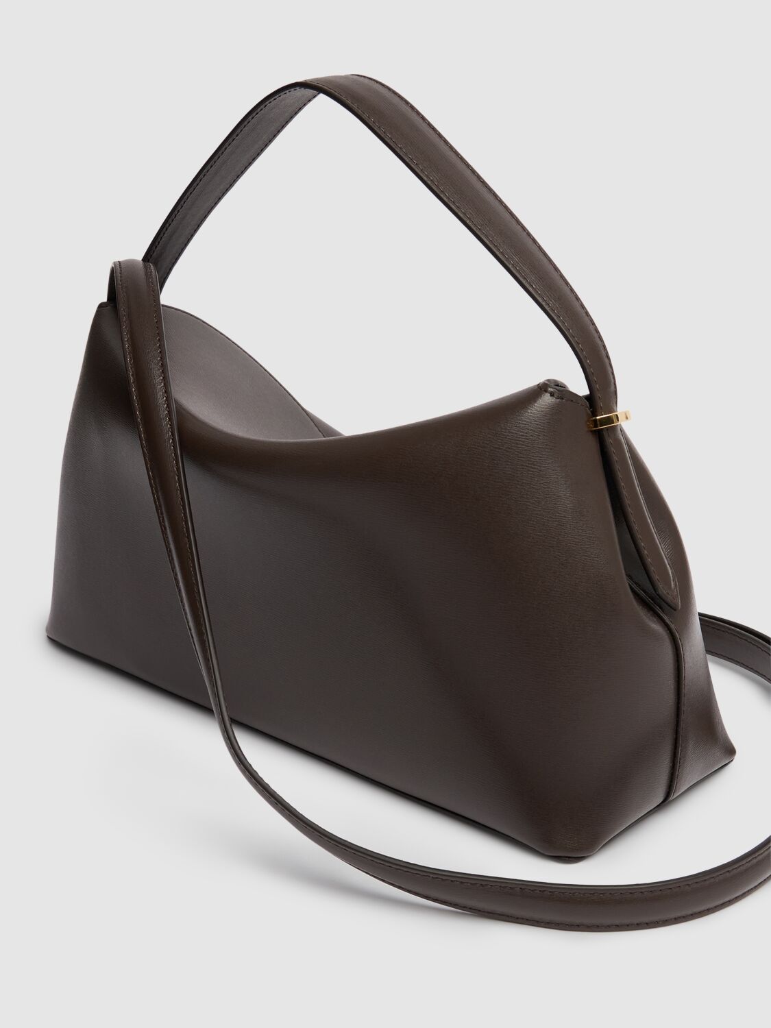 Shop Totême T-lock Leather Top Handle Bag In Bark