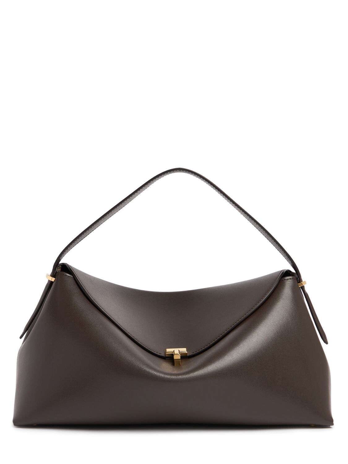 Shop Totême T-lock Leather Top Handle Bag In Bark