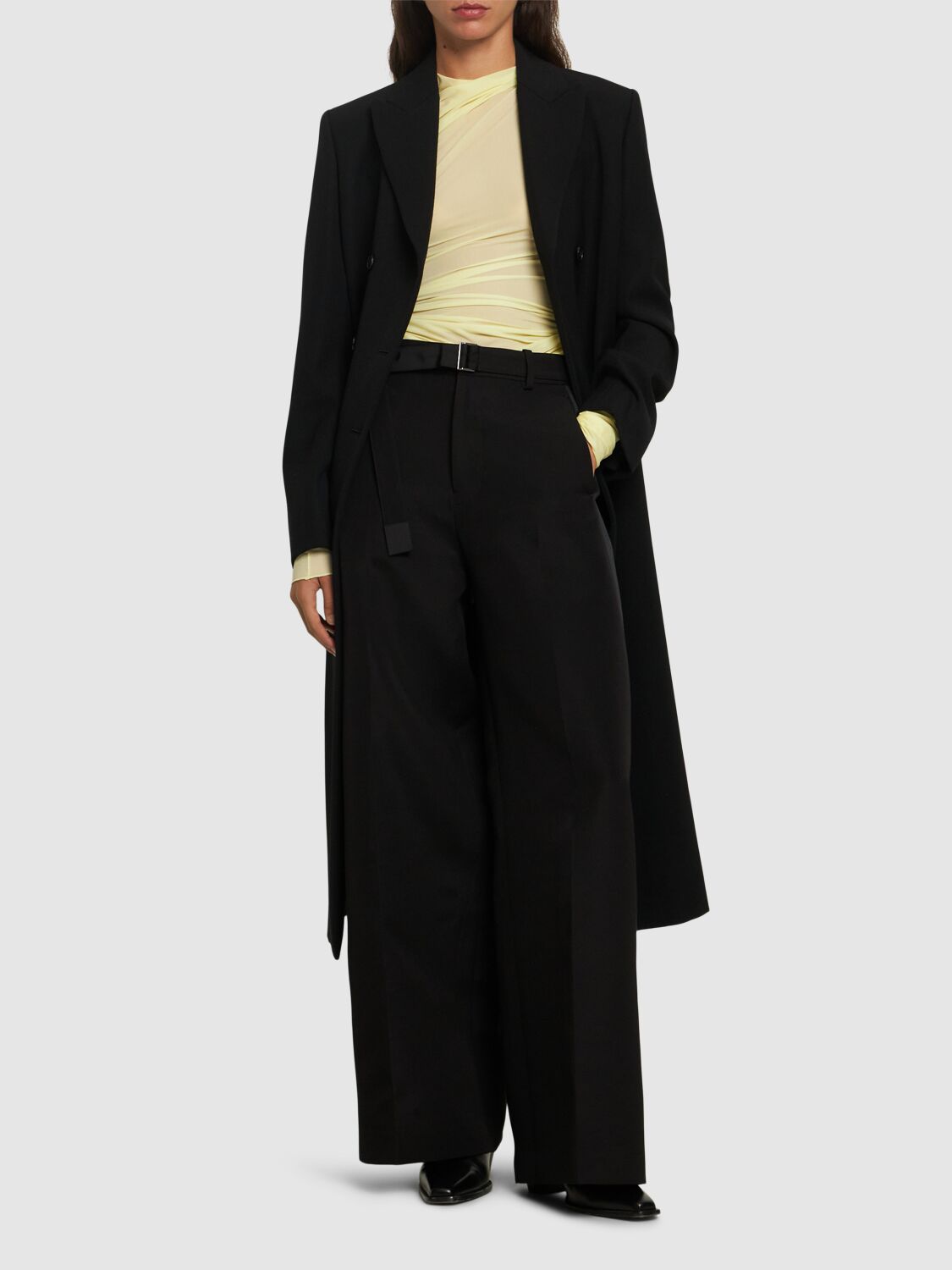 Sacai Double-faced Silk & Cotton Wide Pants In Black