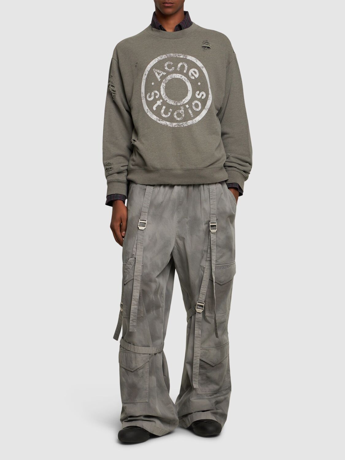 Acne Studios Franziska Button Logo Print Sweatshirt In Moss Green