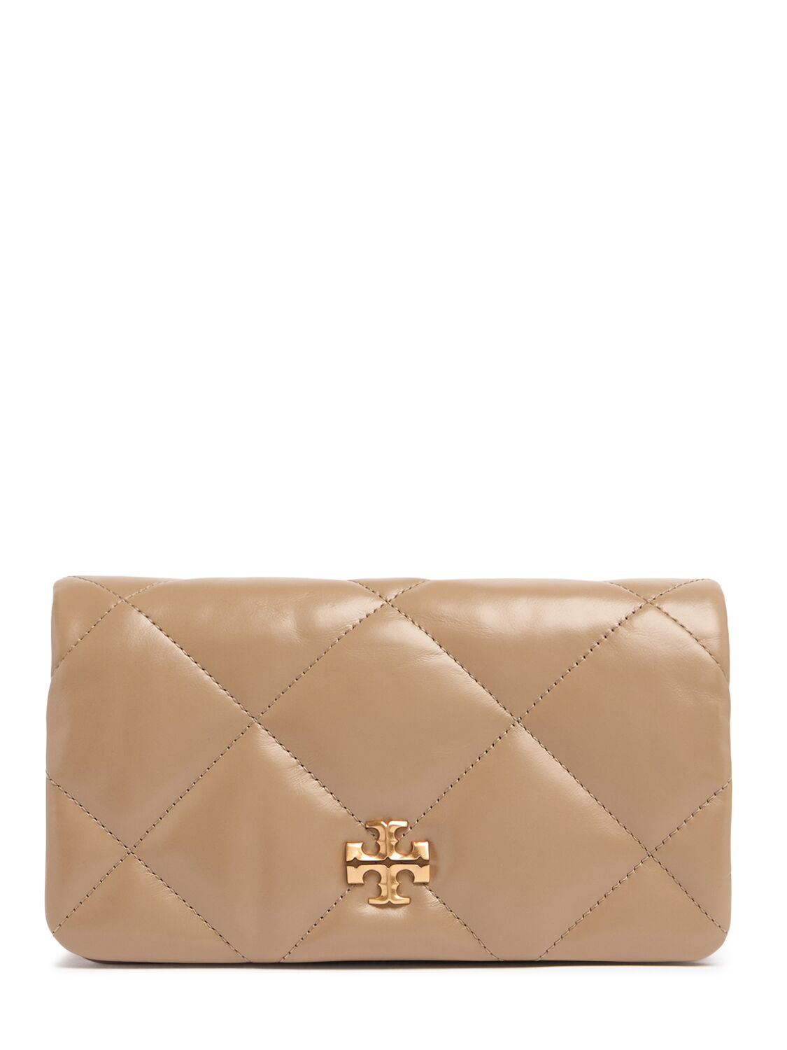 Tory Burch Kira Diamond Quilt Leather Chain Wallet In Taupe Oak