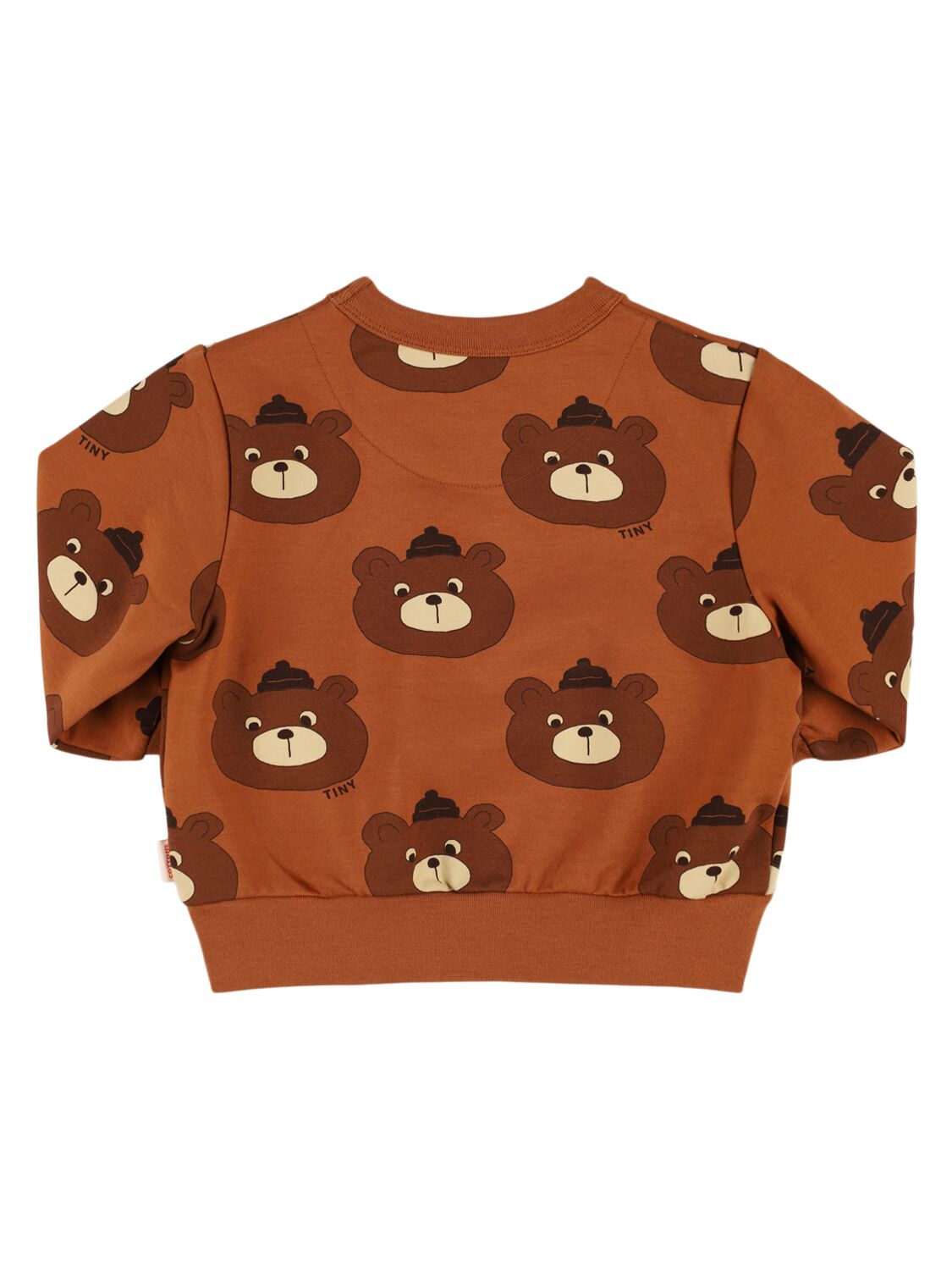 Shop Tiny Cottons Bear Print Cotton Crewneck Sweatshirt In Brown