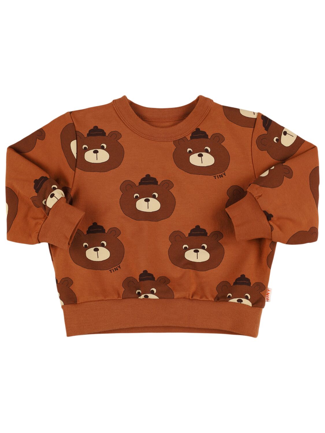 Tiny Cottons Bear Print Cotton Crewneck Sweatshirt In Brown