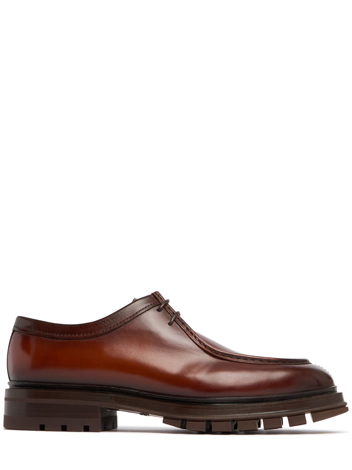 Santoni Lace-up Leather Boat Shoes In Light Brown