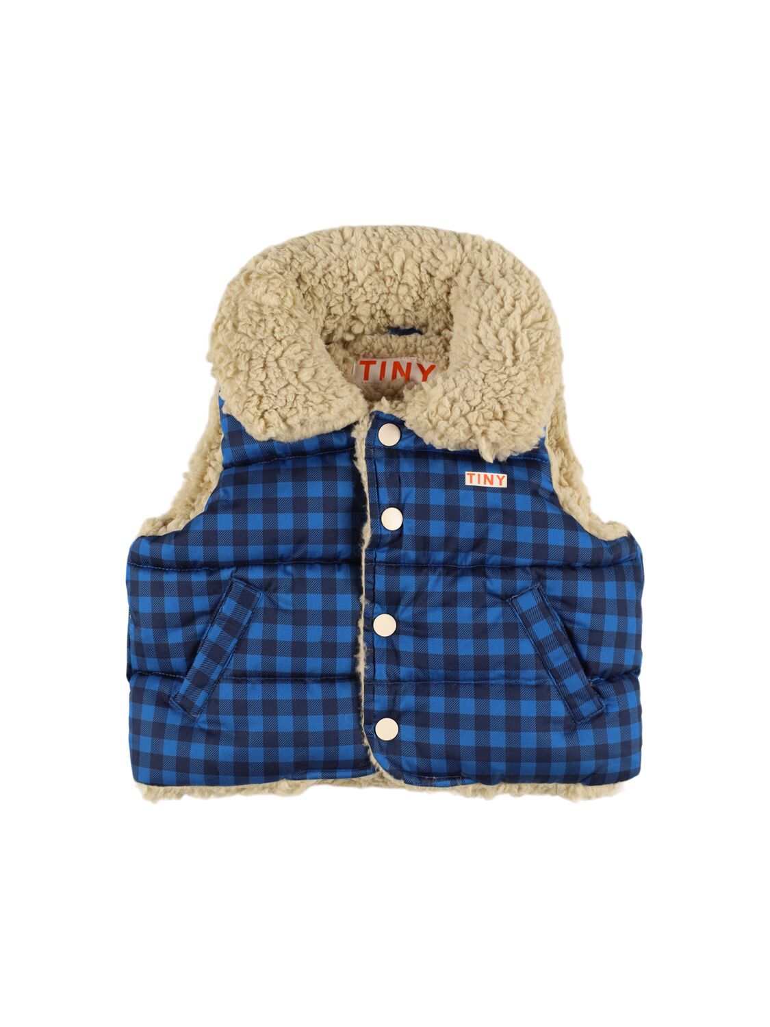 Tiny Cottons Printed Nylon Puffer Vest In Blue