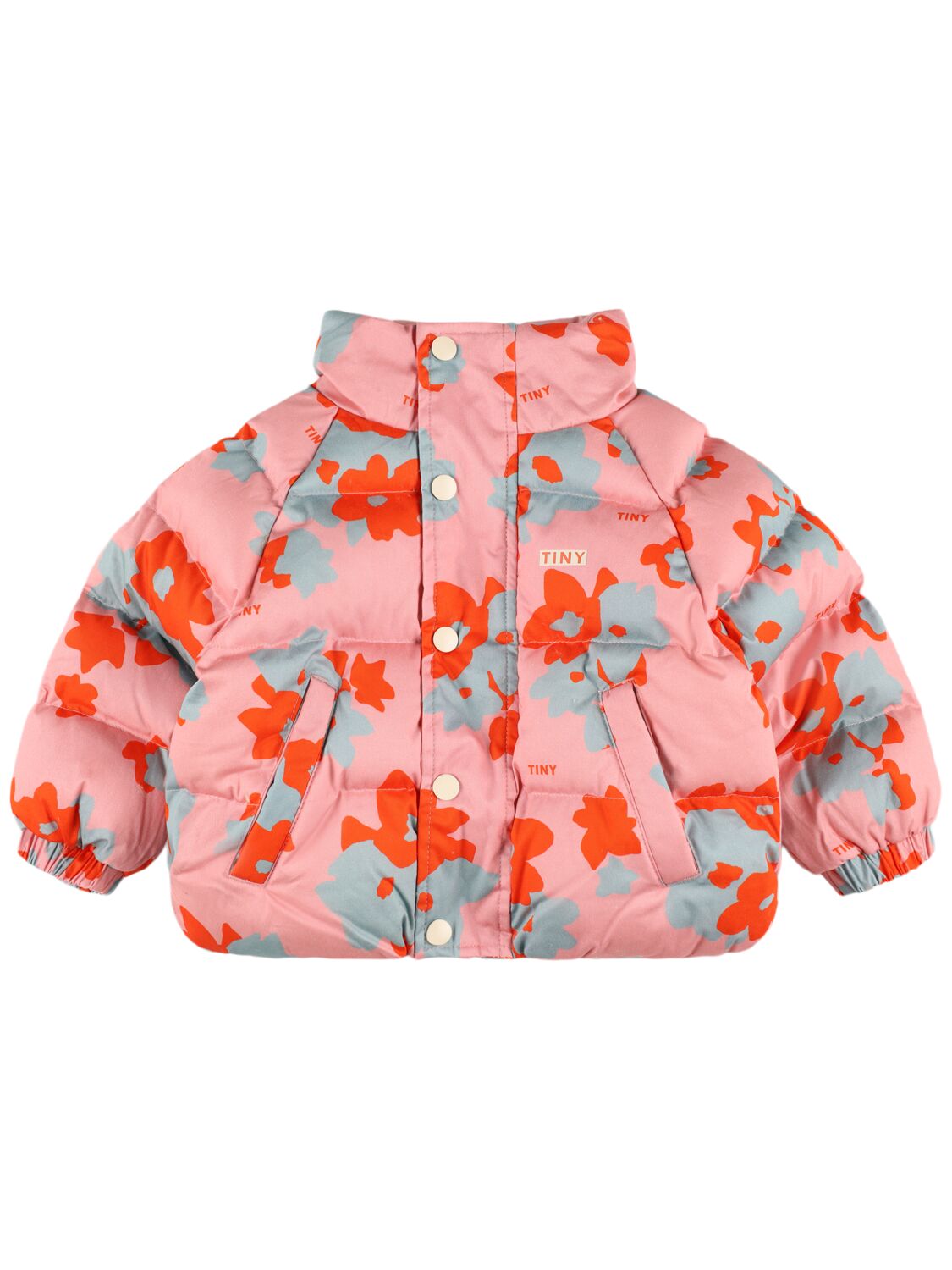 Tiny Cottons Flower Print Cotton Puffer Jacket In Pink